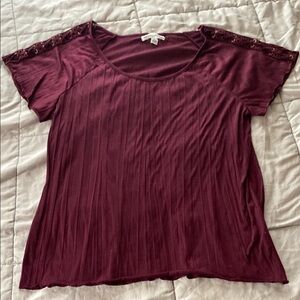 New York Laundry Burgundy Blouse with Lace Sleeves